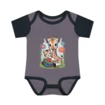 Cute Giraffe and Kitten Playful Rainbow Yarn Short Sleeve Bodysuit - Image 2