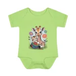 Cute Giraffe and Kitten Playful Rainbow Yarn Short Sleeve Bodysuit - Image 7