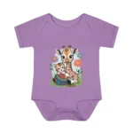 Cute Giraffe and Kitten Playful Rainbow Yarn Short Sleeve Bodysuit - Image 6
