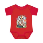 Cute Giraffe and Kitten Playful Rainbow Yarn Short Sleeve Bodysuit - Image 5