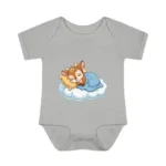 Cute Sleeping Wild & Safari Animals on Clouds Infant Baby Short Sleeve Bodysuit - Image 6