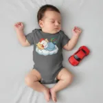 Cute Sleeping Farm & Domestic Animals on Clouds Infant Baby Short Sleeve Bodysuit - Image 5