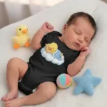 Cute Sleeping Farm & Domestic Animals on Clouds Infant Baby Short Sleeve Bodysuit
