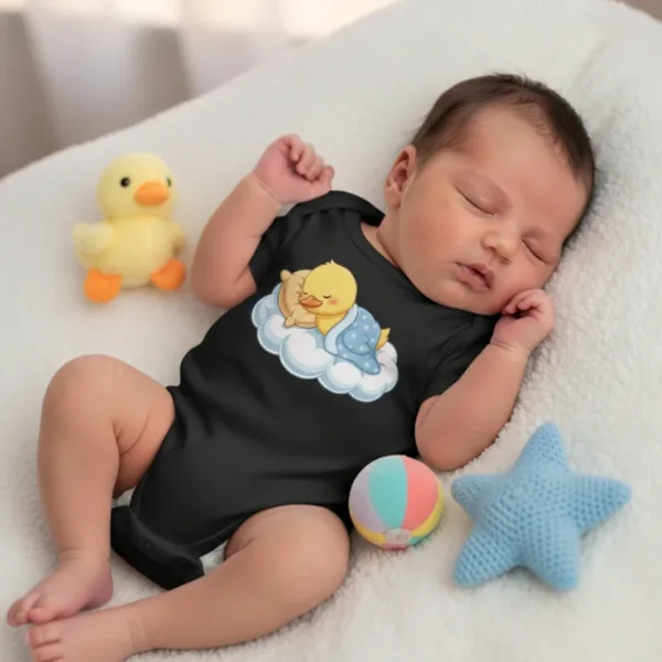Cute Sleeping Farm & Domestic Animals on Clouds Infant Baby Short Sleeve Bodysuit