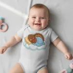 Cute Sleeping Farm & Domestic Animals on Clouds Infant Baby Short Sleeve Bodysuit - Image 2