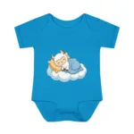 Cute Sleeping Farm & Domestic Animals on Clouds Infant Baby Short Sleeve Bodysuit - Image 8