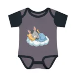 Cute Sleeping Farm & Domestic Animals on Clouds Infant Baby Short Sleeve Bodysuit - Image 9