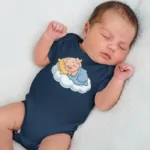 Cute Sleeping Farm & Domestic Animals on Clouds Infant Baby Short Sleeve Bodysuit - Image 3