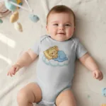 Cute Sleeping Wild & Safari Animals on Clouds Infant Baby Short Sleeve Bodysuit - Image 5