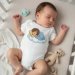 Cute Sleeping Wild & Safari Animals on Clouds Infant Baby Short Sleeve Bodysuit - Image 4