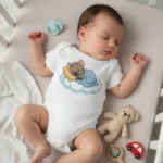 Cute Sleeping Wild & Safari Animals on Clouds Infant Baby Short Sleeve Bodysuit - Image 3