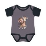 Cute Monkey Riding Giraffe Short Sleeve Bodysuit - Image 2
