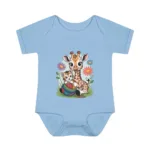 Cute Giraffe and Kitten Playful Rainbow Yarn Short Sleeve Bodysuit - Image 3
