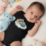 Cute Sleeping Wild & Safari Animals on Clouds Infant Baby Short Sleeve Bodysuit - Image 2