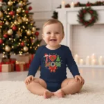 I Love Mom Christmas Design Long Sleeve Bodysuit