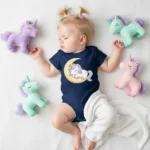 Sleeping Unicorn Moon for Girl Short Sleeve Bodysuit - Image 3