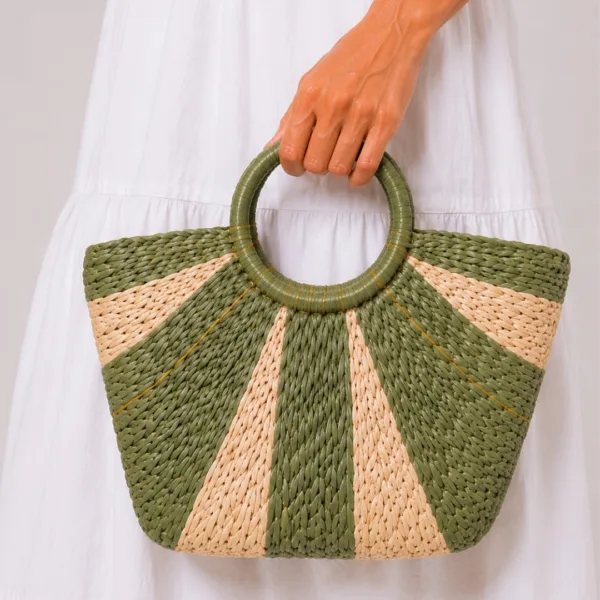 Women's Summer Bag B177 – Striped natural wicker summer bag, straw bag for everyday use and beach mat women's handbag