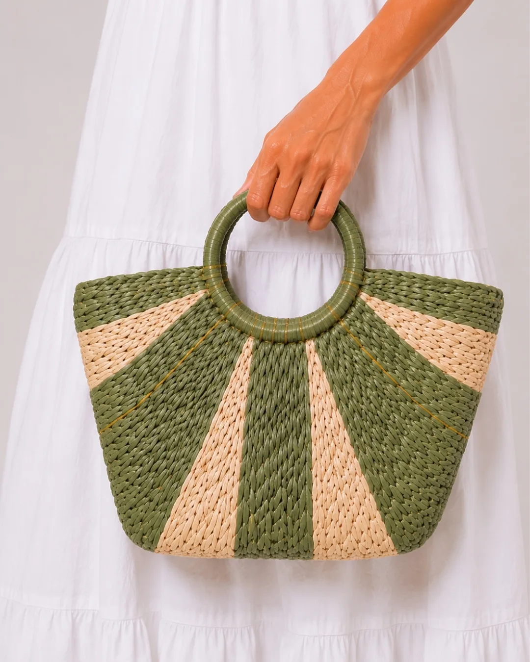 zolaqli-qadin-yay-cantasi-5 Women's Summer Bag B177 – Striped natural wicker summer bag, straw bag for everyday use and beach mat women's handbag - Image 1