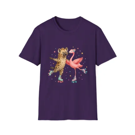 Hyena and Flamingo Roller Skating Together - Short Sleeve Women Tshirt